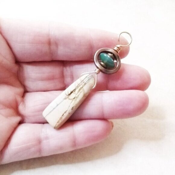 Handmade Green Agate & Picture Jasper Pendant ~ Rustic Artisan Gemstone Jewelry - Picture 5 of 6